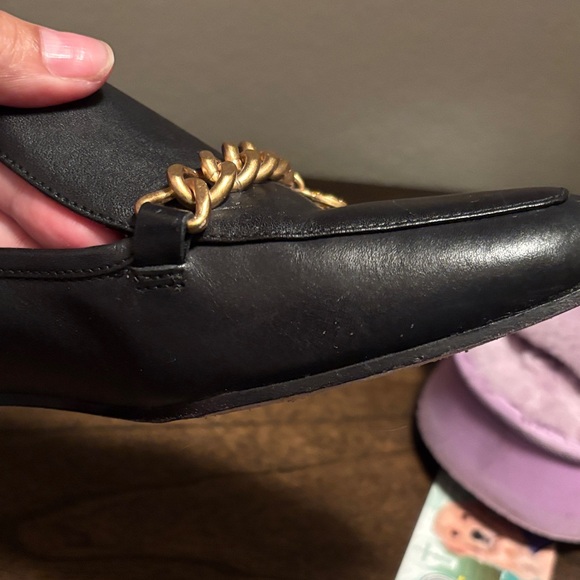 Tory Burch Black Leather Loafers with Gold Chain - Picture 12 of 15